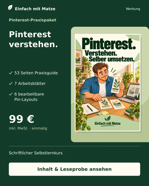 Feed-Beitrag: Pinterest mit Matze, 99 € einmalig