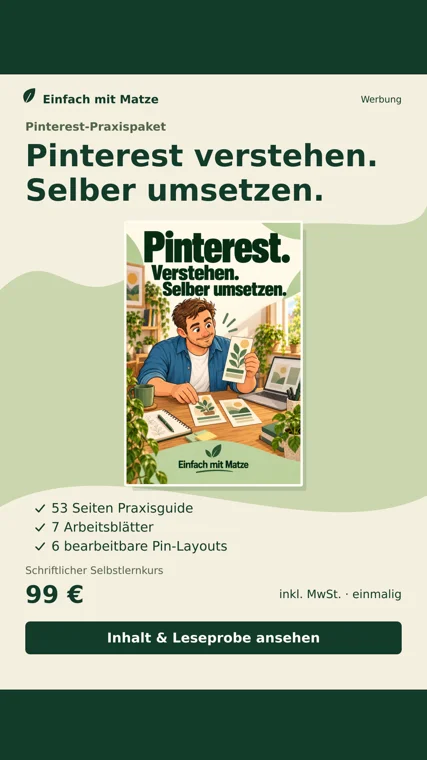 Story: Pinterest mit Matze, 99 € einmalig